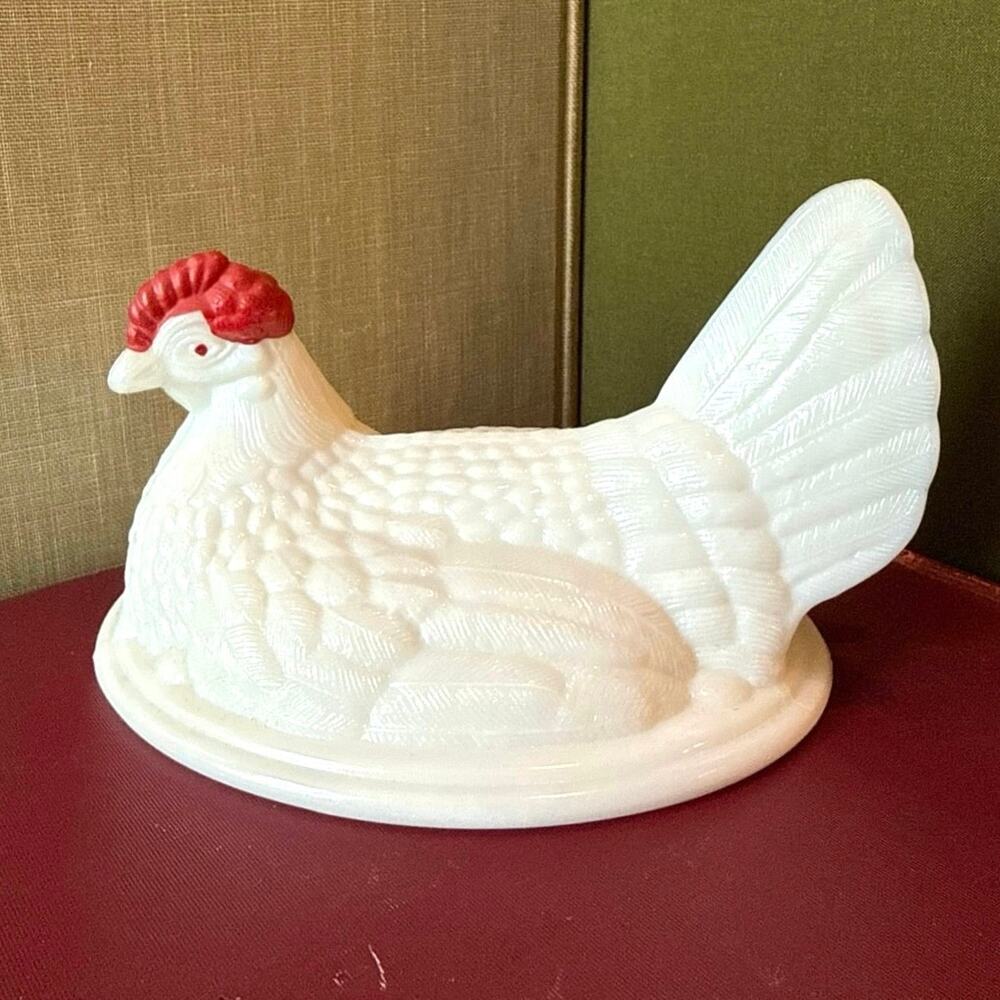 Westmoreland Glass Hen‑on‑Nest TOP ONLY • Signed WM • Milk Glass • 7.5”